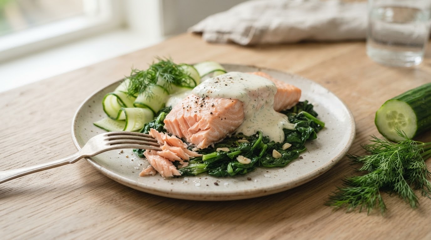 Zalmfilet met Dille-yoghurtdressing