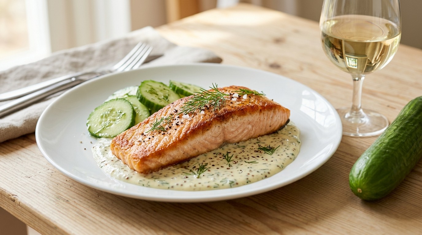 Zalmfilet met Dillesaus en Creme Fraiche