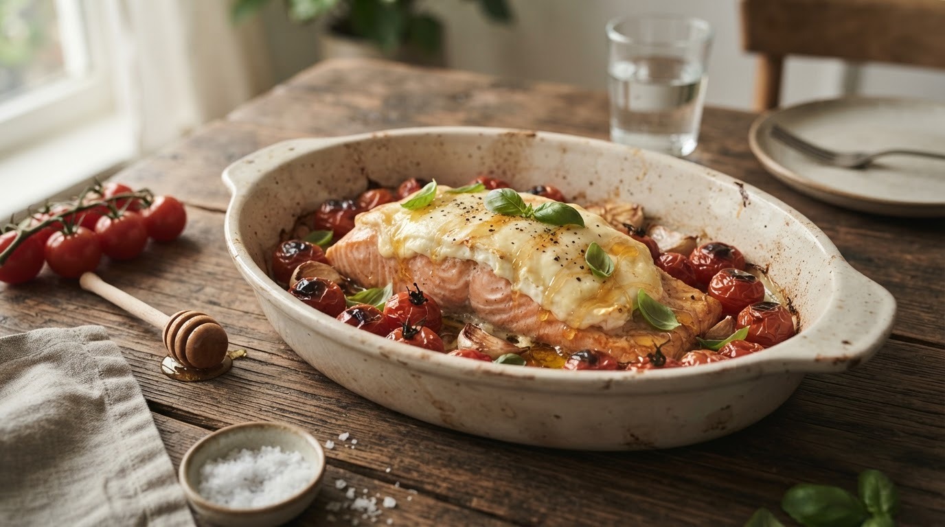 Zalmfilet met Zachte Geitenkaas en Honing uit de Oven