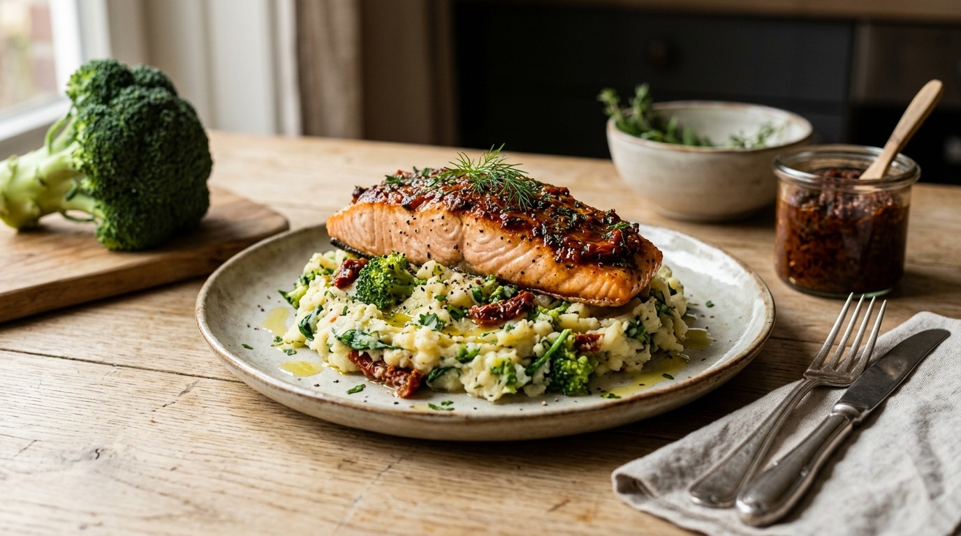 Zalmfilet op Italiaanse Groentestamppot