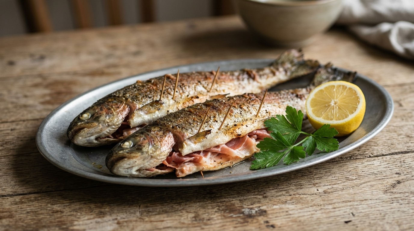 Zalmforel Gevuld met Serrano ham