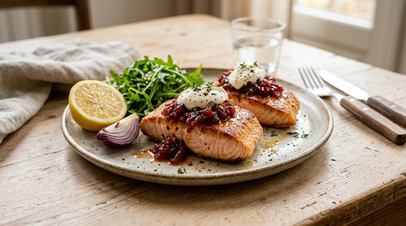 Zalmmedaillons met Chilipepermarmelade