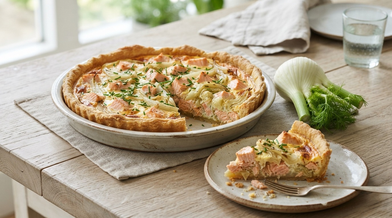 Zalmtaart met Venkel en Creme Fraiche