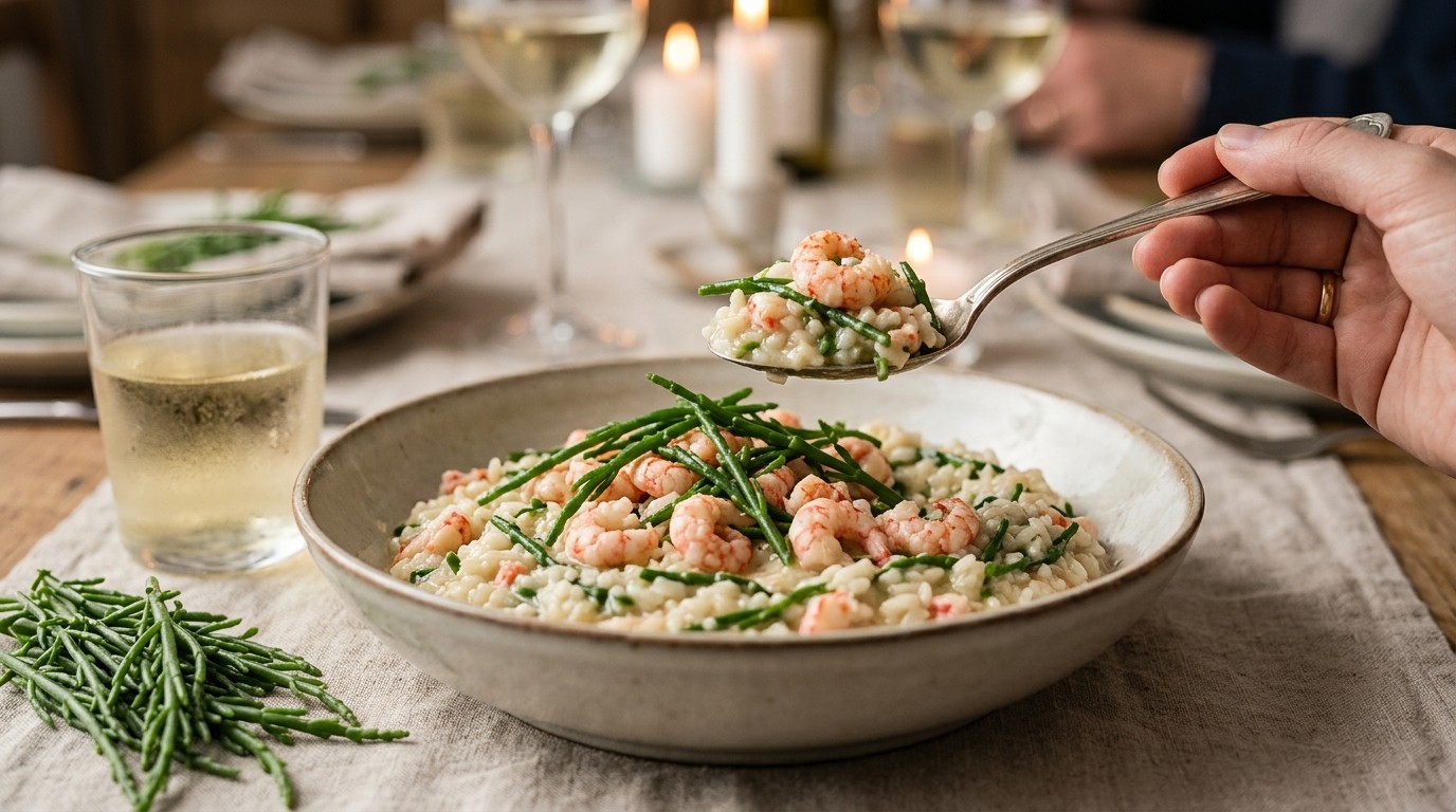 Zeekraal met Risotto met Rievierkreeftjes