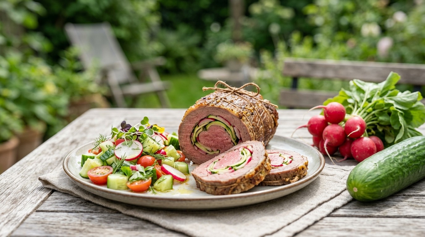 Zomerse Runderrollade met Courgette, Radijs en Tomaten