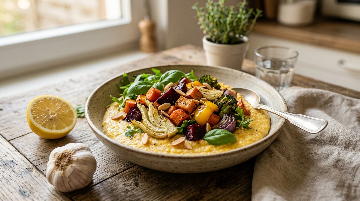 Zonnige Polenta met Regenbooggroenten