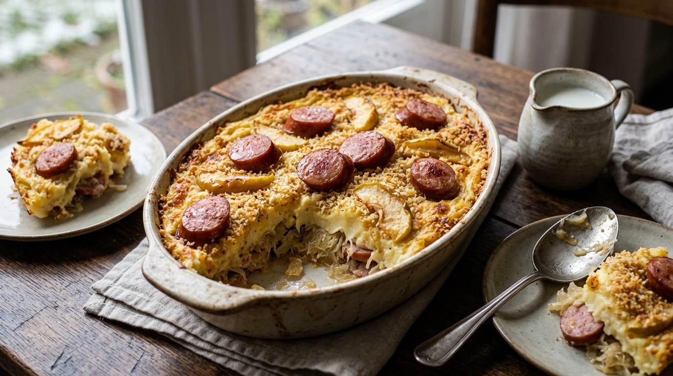 Zuurkool met Rookworst en Appel uit de Oven