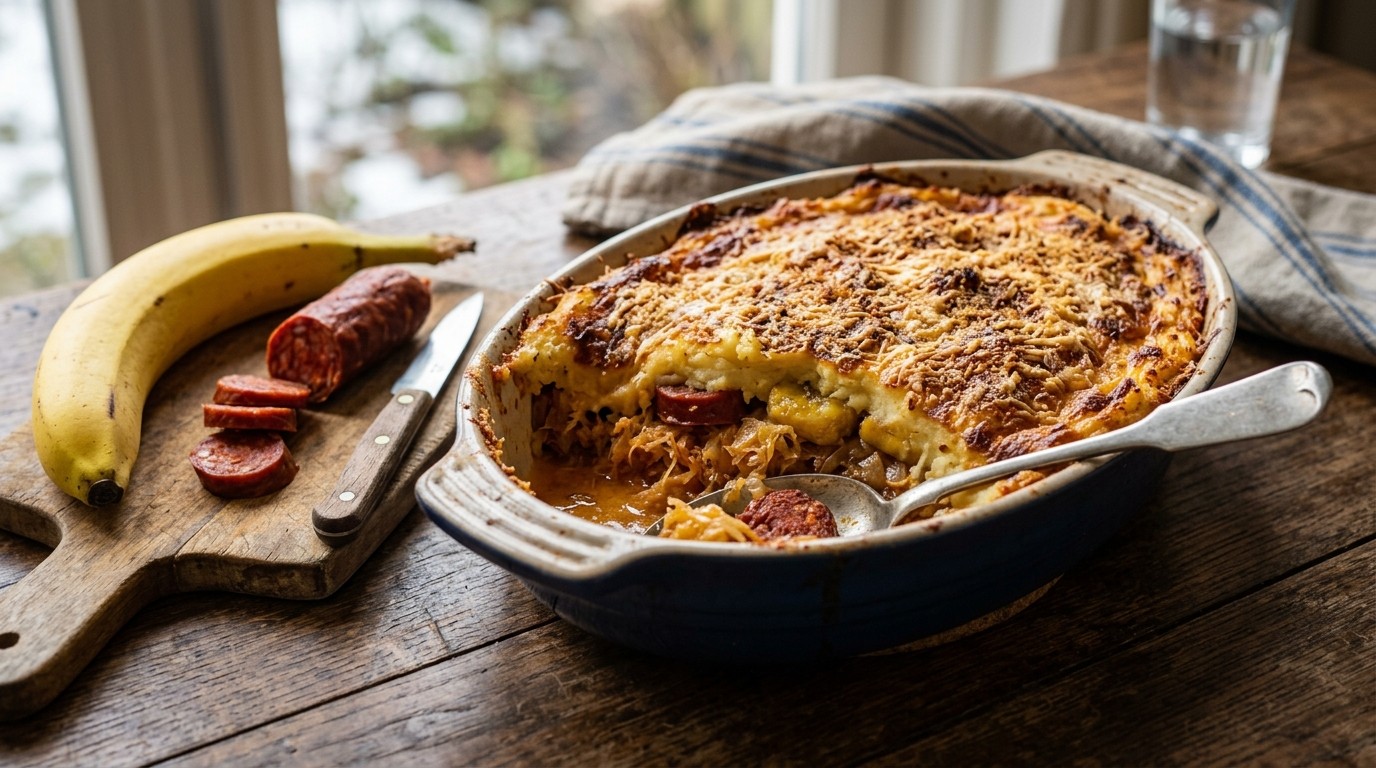 Zuurkoolschotel met Chorizo en Banaan