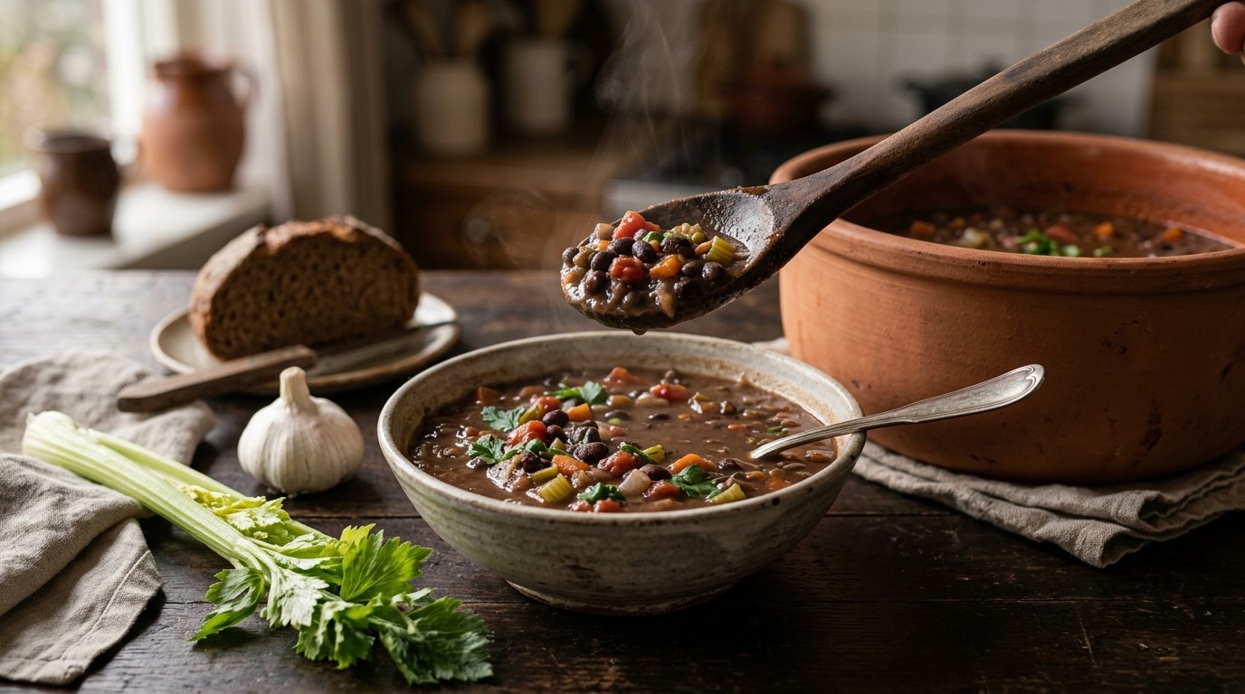 Zwarte Bonensoep uit de Romertopf recept Zwarte Bonensoep uit de Romertopf recept