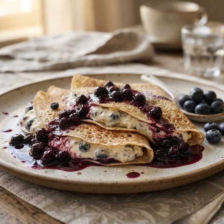 "Magere"crèpes met blauwebessenvulling