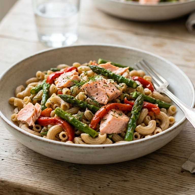 "Magere" pasta met zalm en asperges