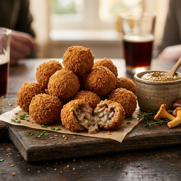 15 tot 20 bitterballen met champignons en spek