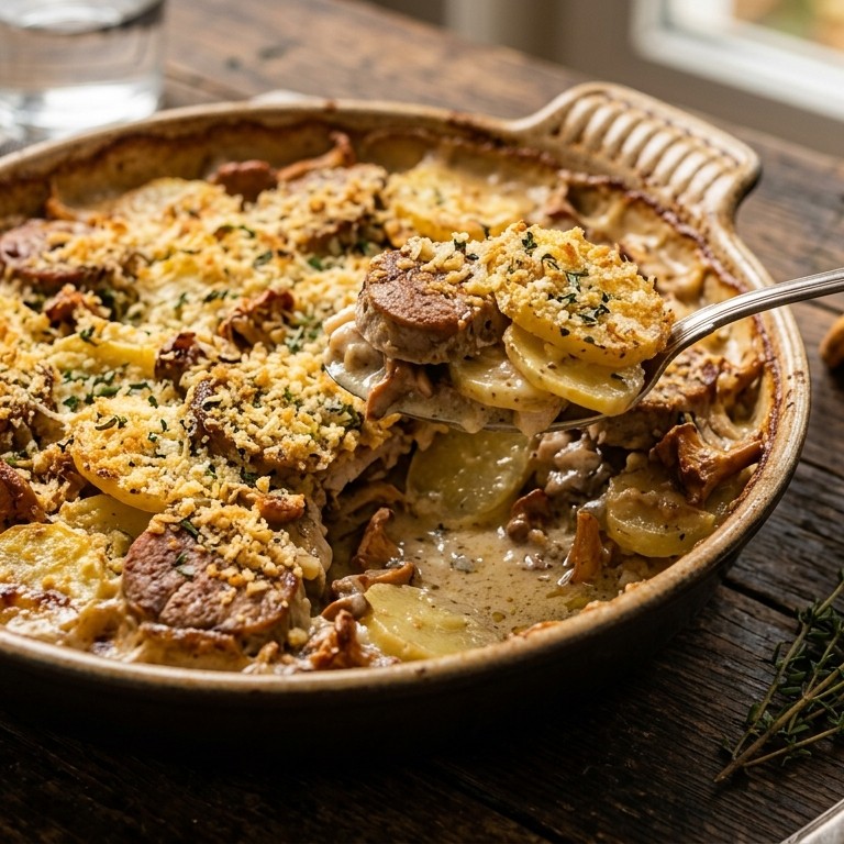 Aardappel-filetgratin met cantantharellenroom