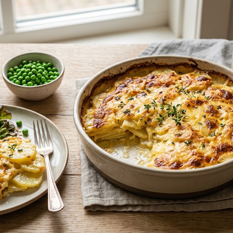 Aardappel-kaasgratin met salade