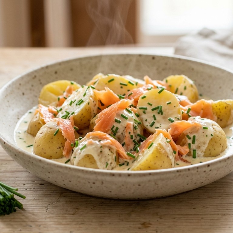 Aardappel met zalm- bieslookroom