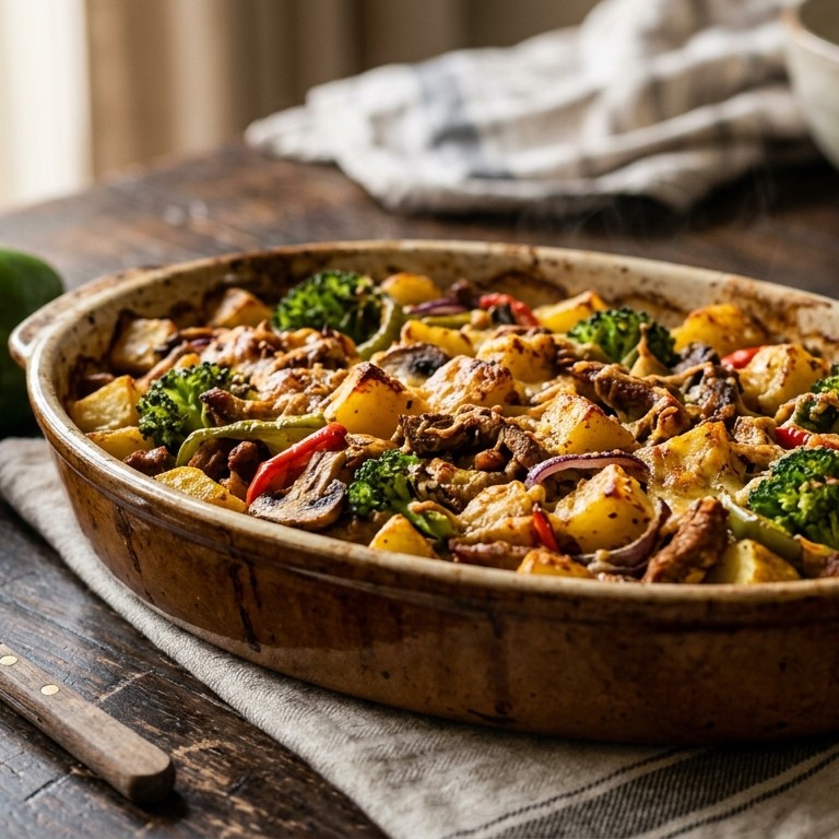 Aardappel schotel met shoarma en broccoli