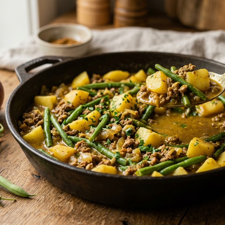 Aardappel sperziebonenschotel met kerrie