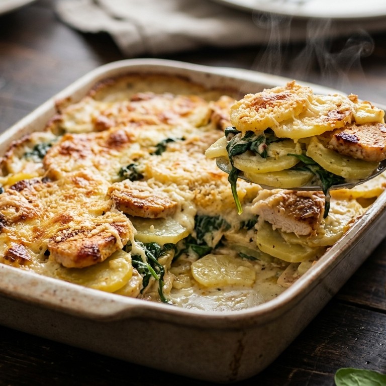 Aardappel-spinazieschotel met kalkoenfilet