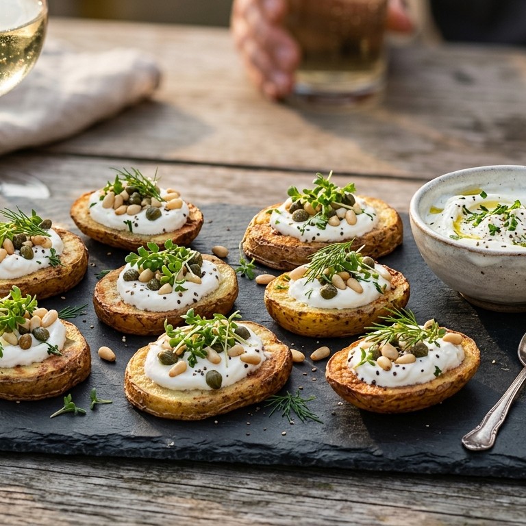 Aardappelcrostini met roomkaasdip