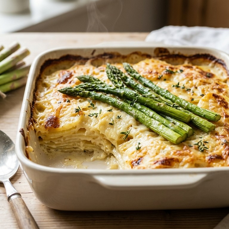 Aardappelgratin met asperges