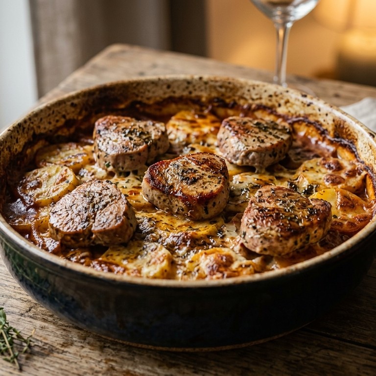 Aardappelgratin met varkensfilet