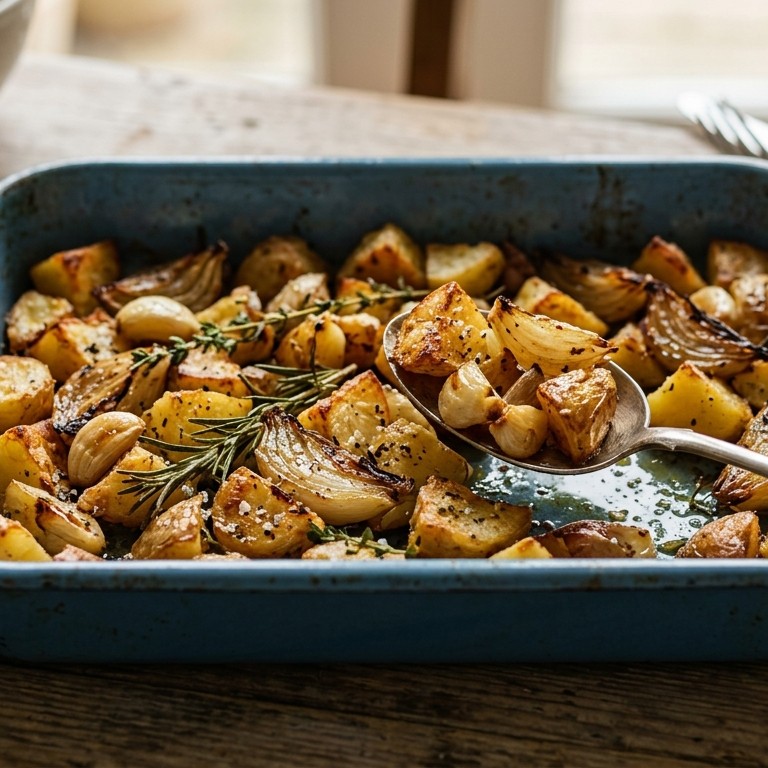 Aardappellen met knoflook en ui uit de oven