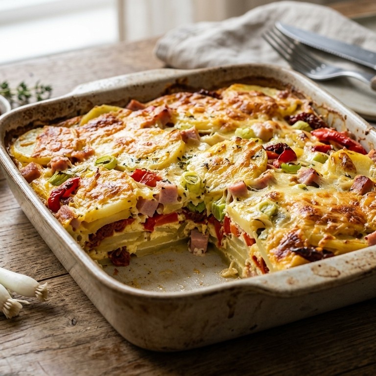 Aardappelovenschotel met ham