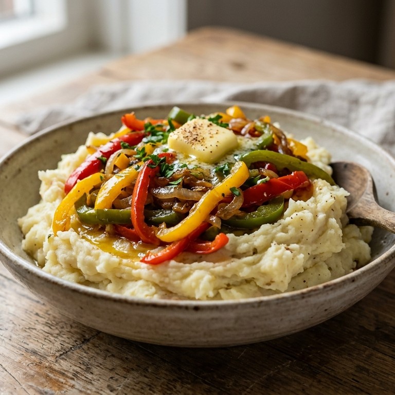 Aardappelpuree met 3 kleurenpaprika