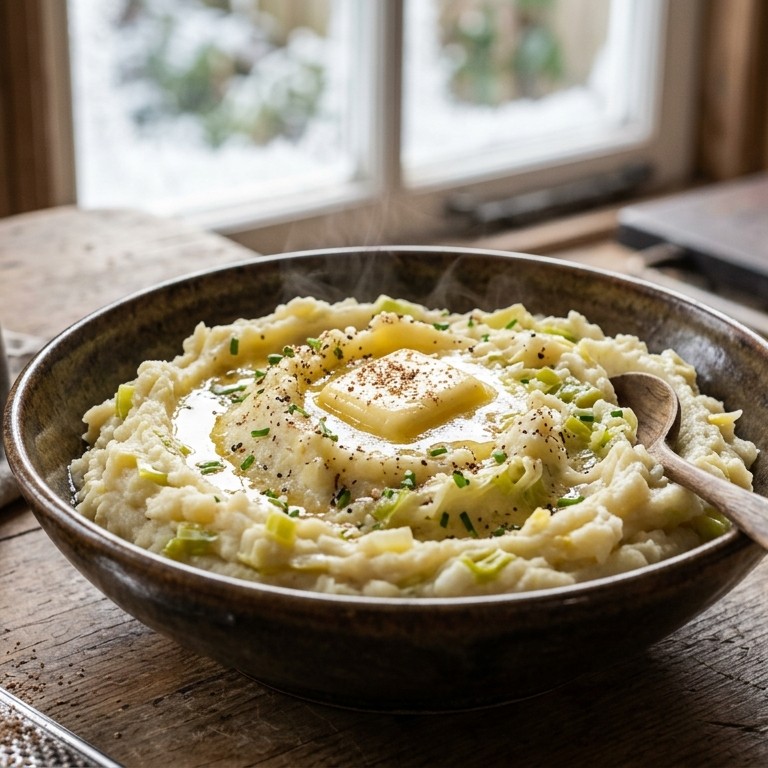 Aardappelpuree met knolselderij en prei