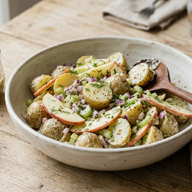 Aardappelsalade met appelplakjes