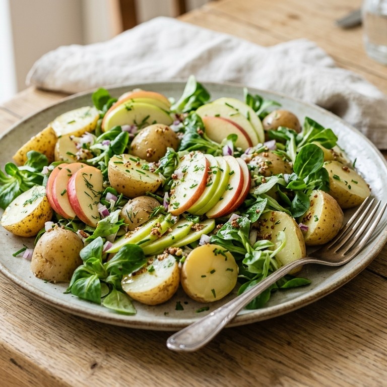 Aardappelsalade met appelschijfjes