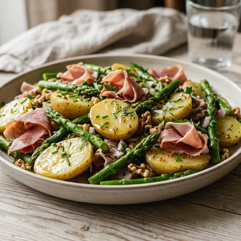 Aardappelsalade met asperge en ham
