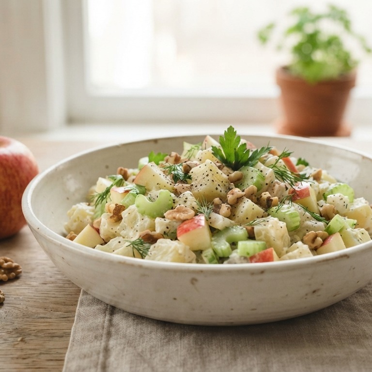 Aardappelsalade met bleekselderij en appel