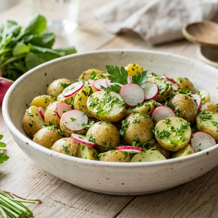 Aardappelsalade met radijs en peterseliedressing