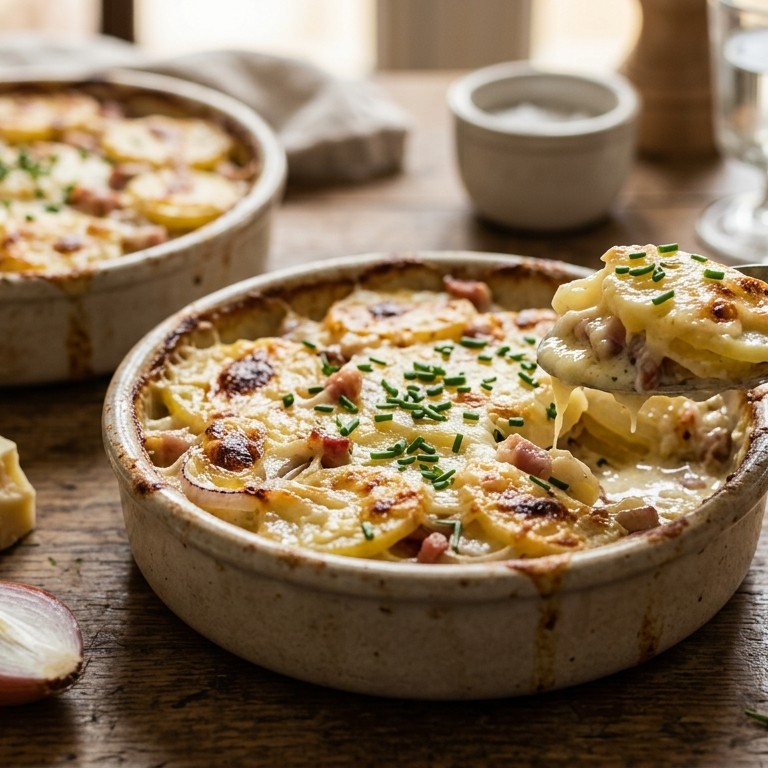 Aardappelschijfjes gegratineerd met Gruyere
