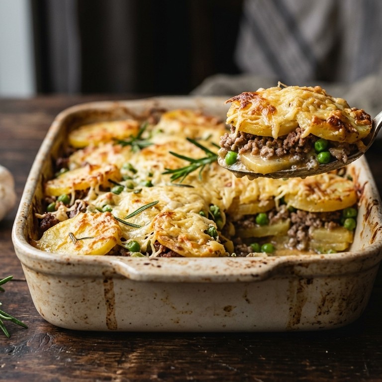Aardappelschotel met doperwten