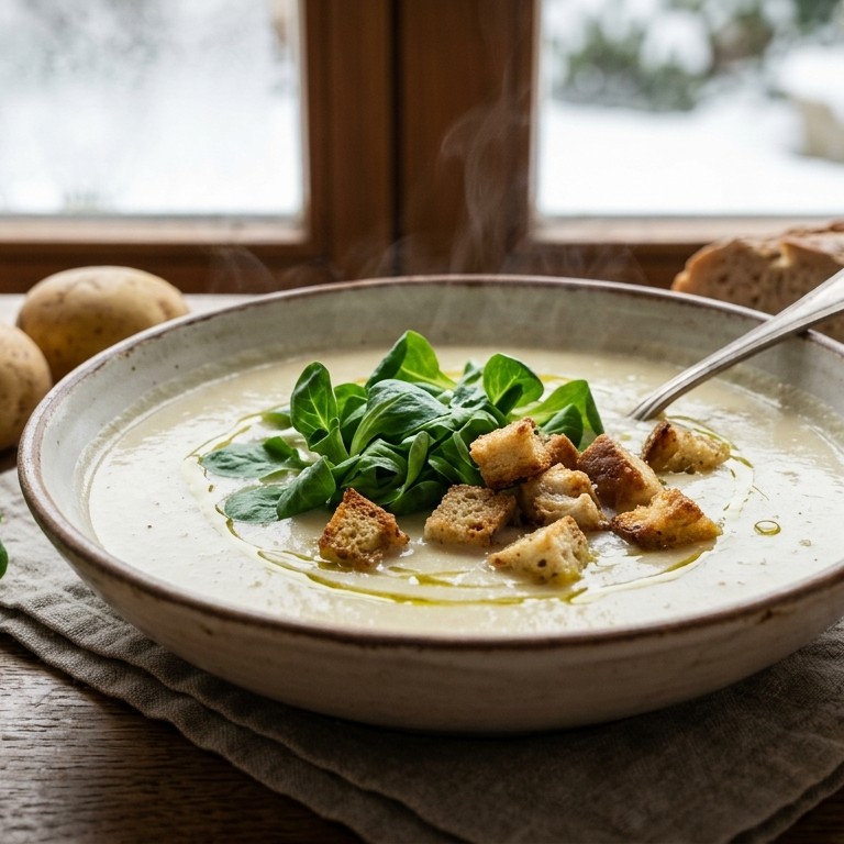 Aardappelsoep met veldsla