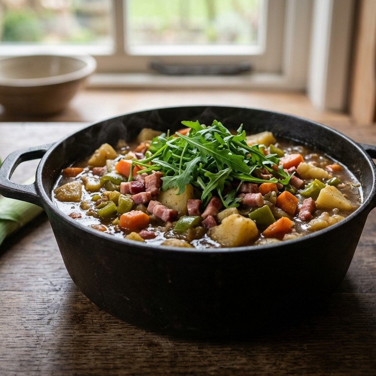 Aardappelstoofschotel met spek