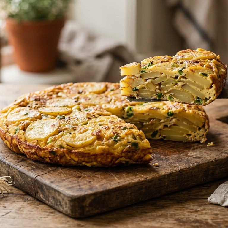 Aardappeltortilla met bosui en kaneel