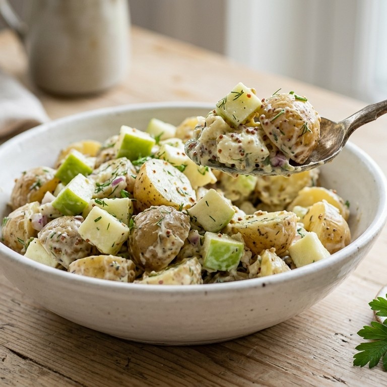 Aardapppelsalade met appel en mosterd