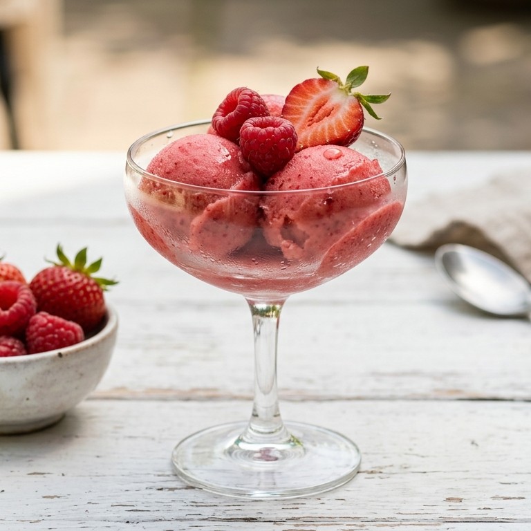 Aardbeien-frambozensorbet