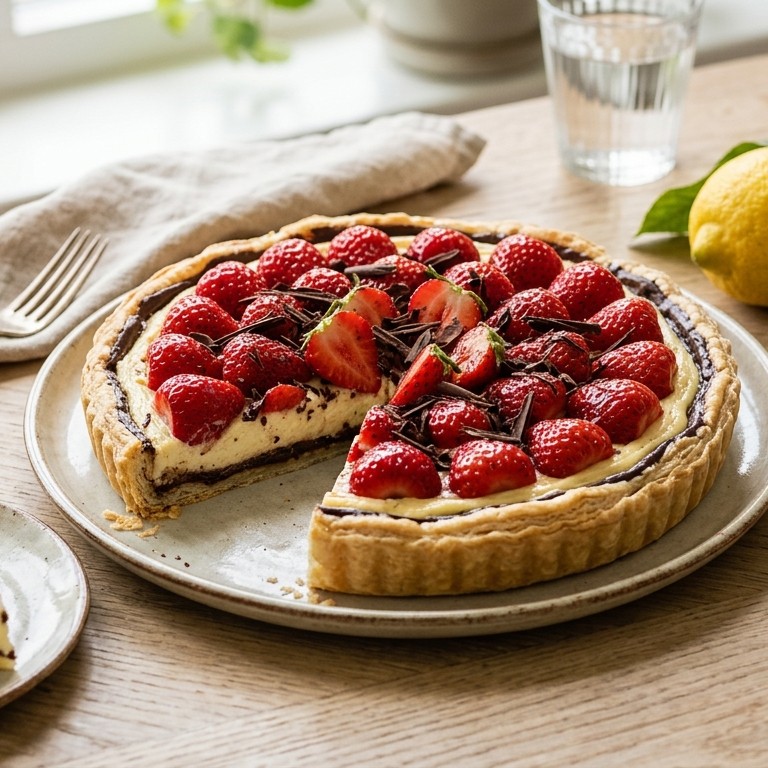 Aardbeien-kwarktaart met chocolade