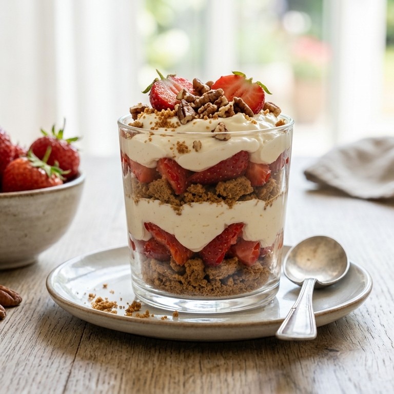 Aardbeien-mascarpone trifle met pecannoten