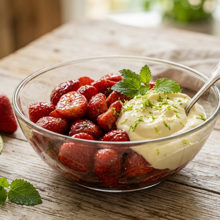 Aardbeien met limoencrème