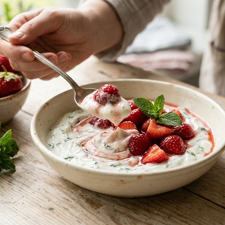 Aardbeien met munthangop