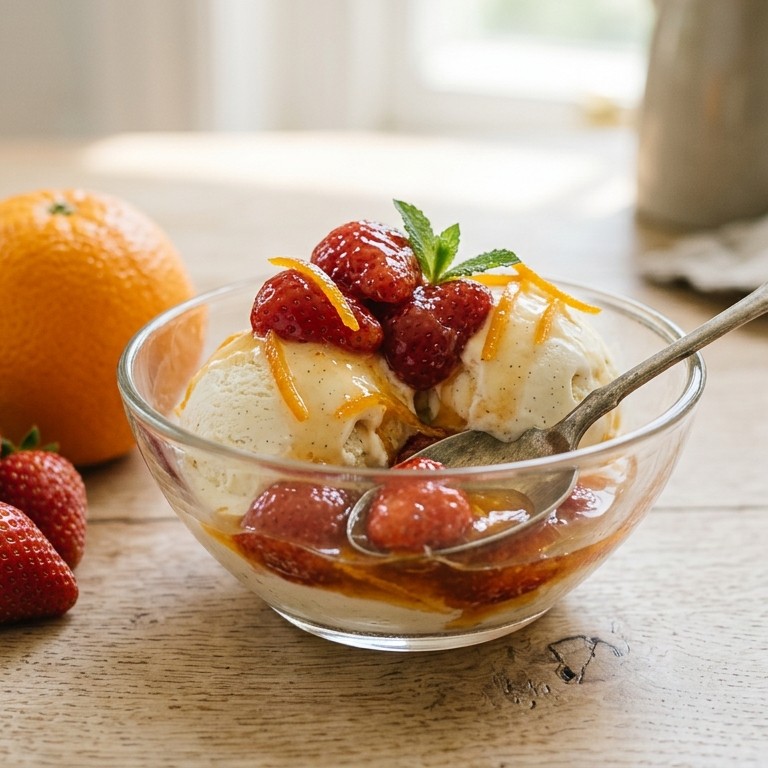 Aardbeien met sinaasappelsaus