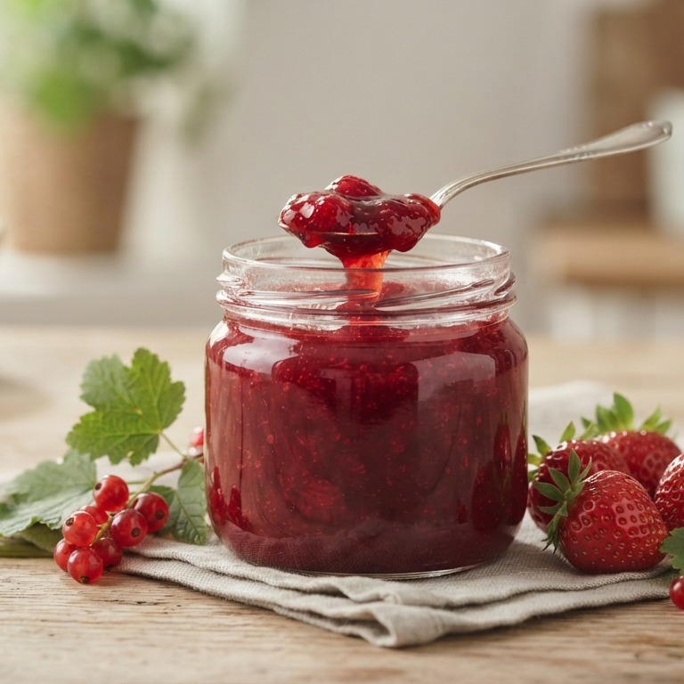 Aardbeien/rodebessen jam