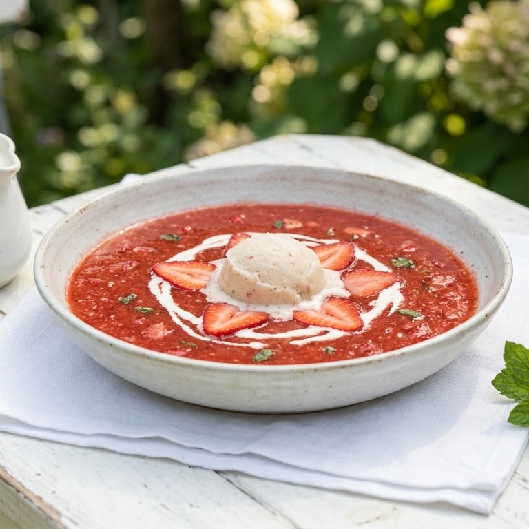 Aardbeien soepje met sorbetijs