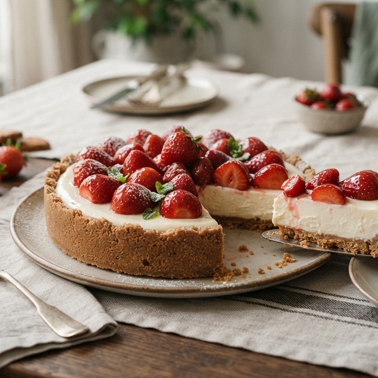 Aardbeien-yoghurttaart met bastognekoeken