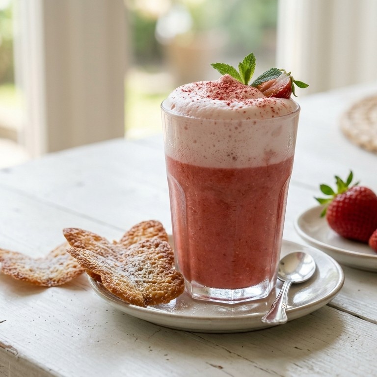 Aardbeiencappuccino met vlinderkoekjes
